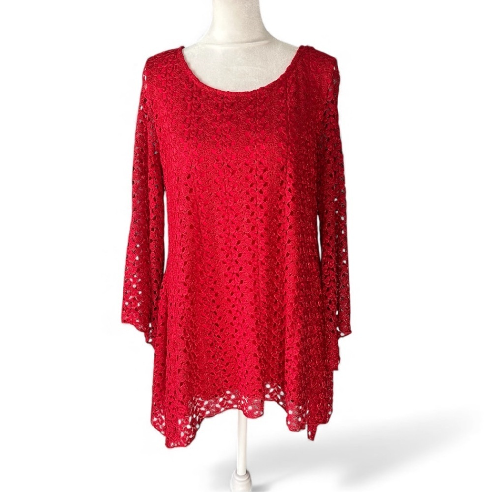 Britney Black Red Lace Tunic Top size L